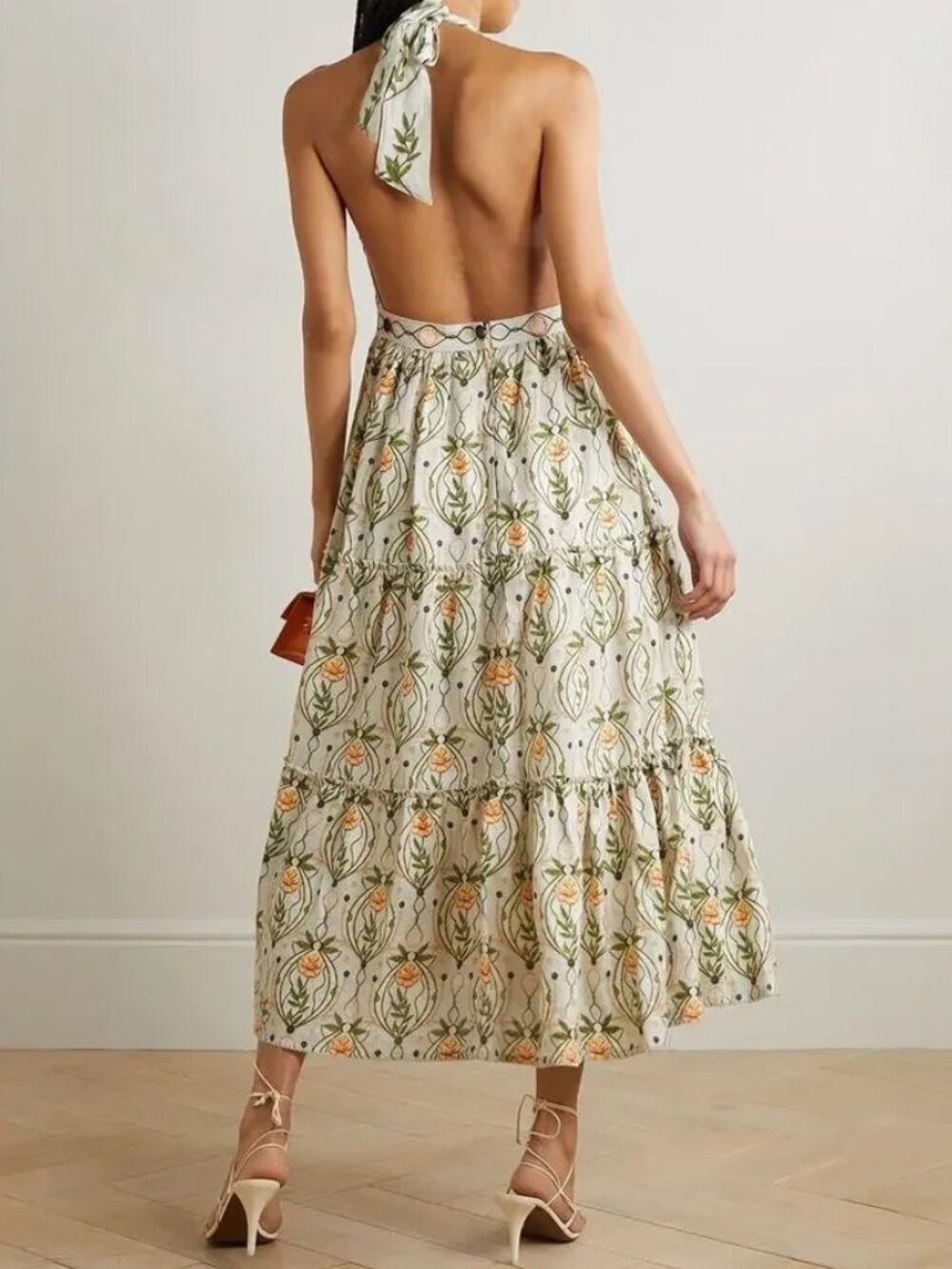 Agua by Agua Bendita Consuelo Lunar Floral Halter Midi Dress Size L - Picture 2 of 7